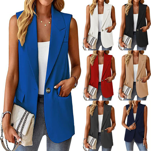 Women's sleeveless cardigan vest vest vest suit马甲西装女