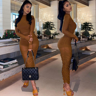 Women's sexy mesh beach skirt女装性感网纱褶皱沙滩裙女罩衫