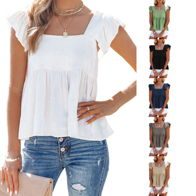 Girl's square neck loose sleeveless vest女生上衣方领无袖背心