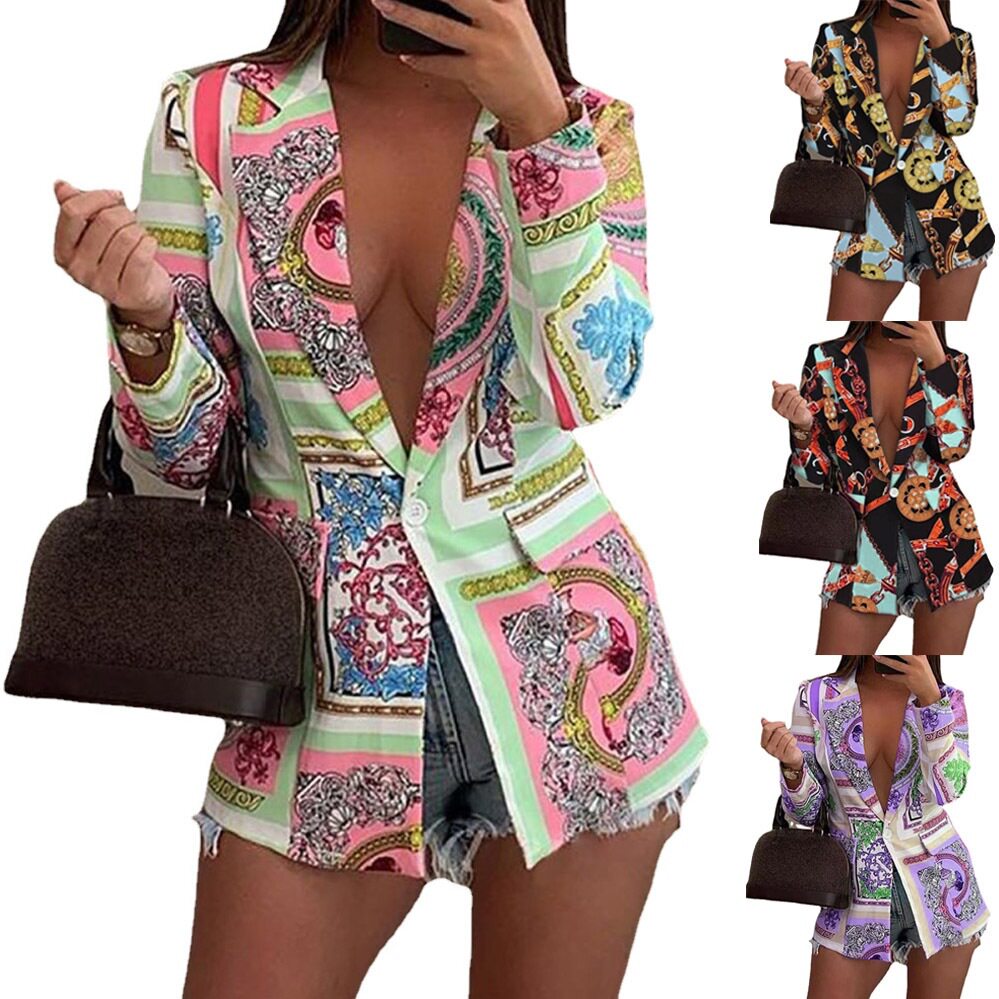 Women's printed small suit jacket女彩绘印花小西装外套图片