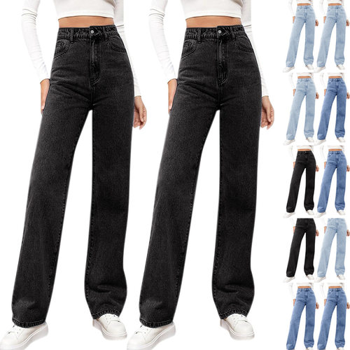 5XL plus size women blue high waisted jeans女蓝色高腰牛仔裤