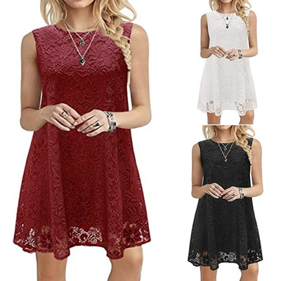 21 Summer Women Sleeveless Round Neck Lace Dress WISH Sale
