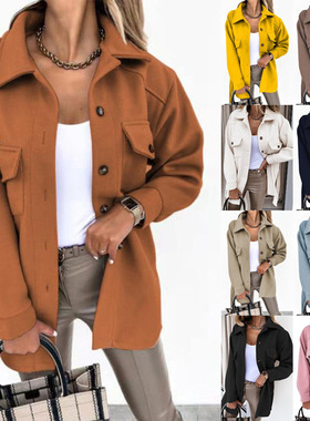 Winter women's long sleeved lapel woolen coat女翻领毛呢外套