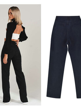 Women's straight leg ripped jeans直筒裤女式牛仔裤开叉裤条