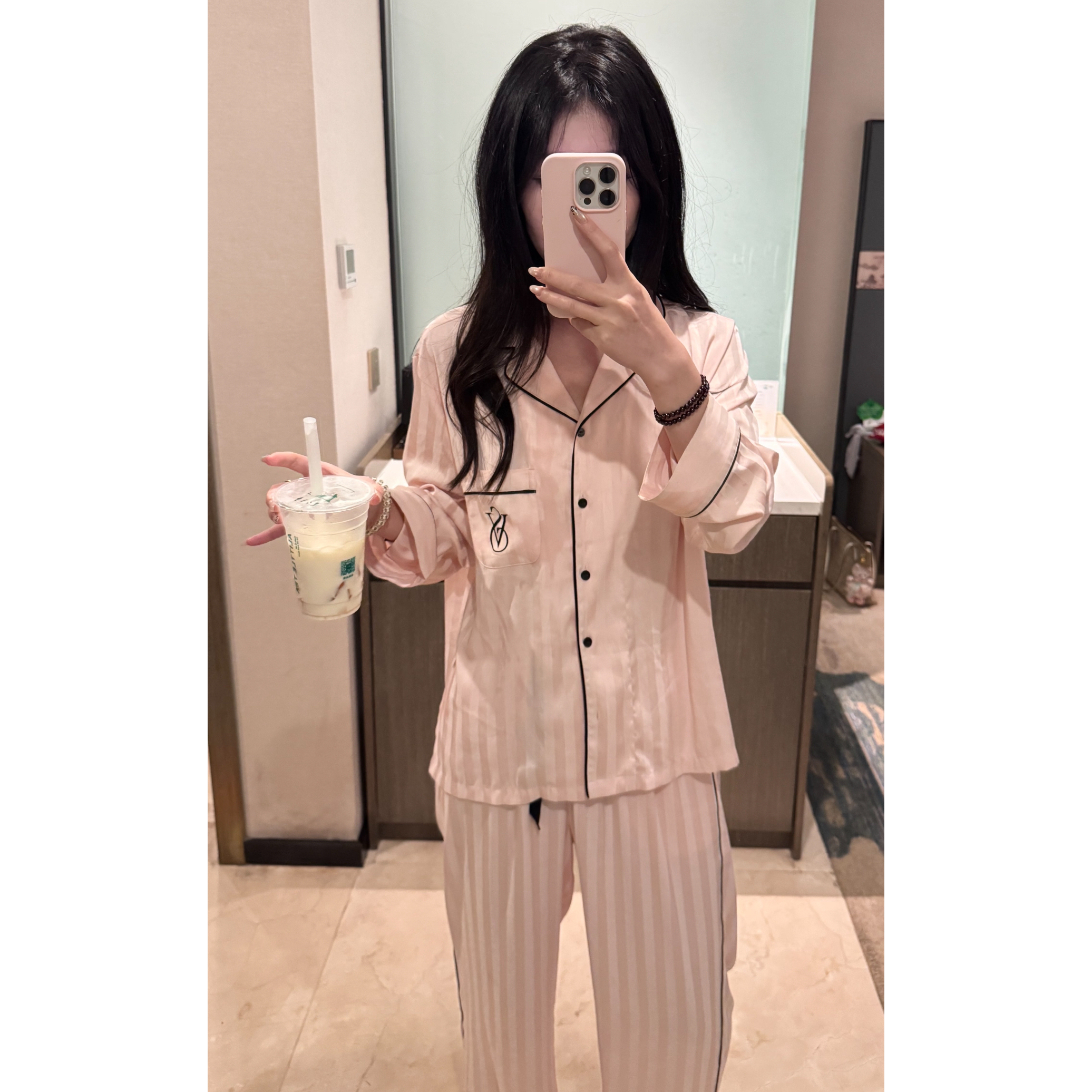 维家同款平替睡衣女明星同款法式居家睡衣套装粉色条纹印花冰丝款