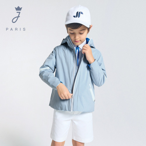 Jacadi亚卡迪男童连帽外套2026春季新品中大童法式休闲格子上衣