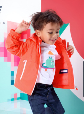Jacadi亚卡迪法国男小童外套春秋款男宝橙色连帽潮款上衣2036479