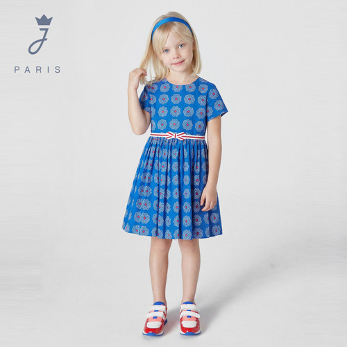 Jacadi亚卡迪法国女童纯棉连衣裙夏短袖法式公主裙中长款2025472