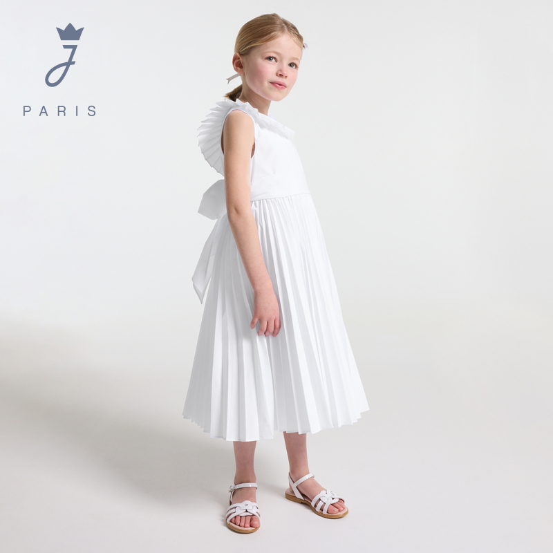 Jacadi亚卡迪法国女童连衣裙2025夏季新款白色礼服长裙子2041063