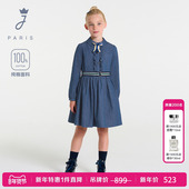 新款 Jacadi亚卡迪女童法式 纯棉连衣裙春季 牛仔学院风长裙2043387