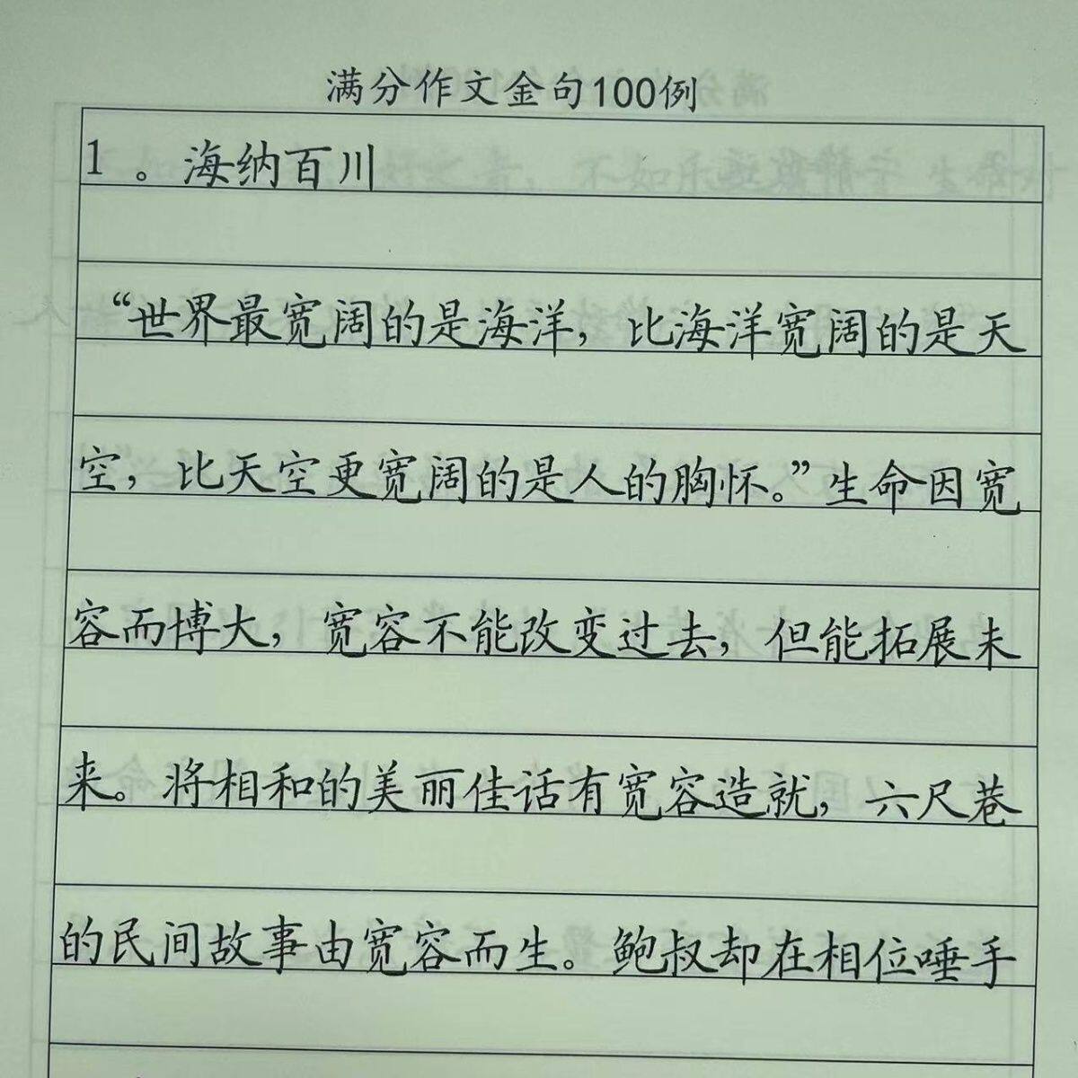 硬笔书法楷书最新制作满分作文金句100句