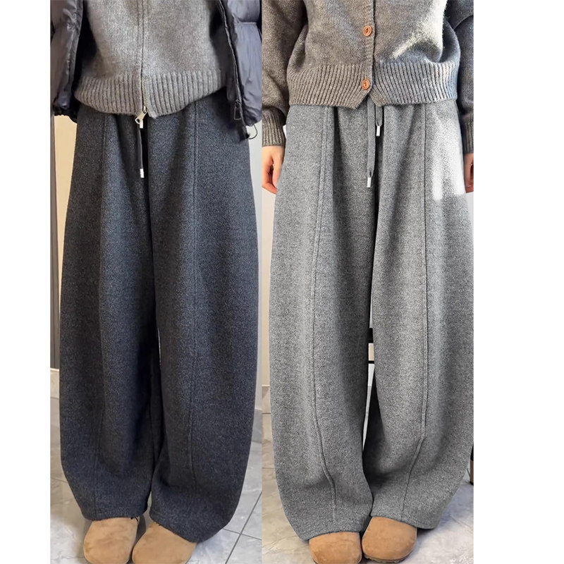 直筒弯刀裤女春秋2026新款高腰宽松垂感秋冬加绒休闲糯米运动裤子