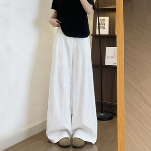 宽松直筒休闲裤 老钱风白色亚麻阔腿裤 裤 小个子高腰棉麻西装 女夏季