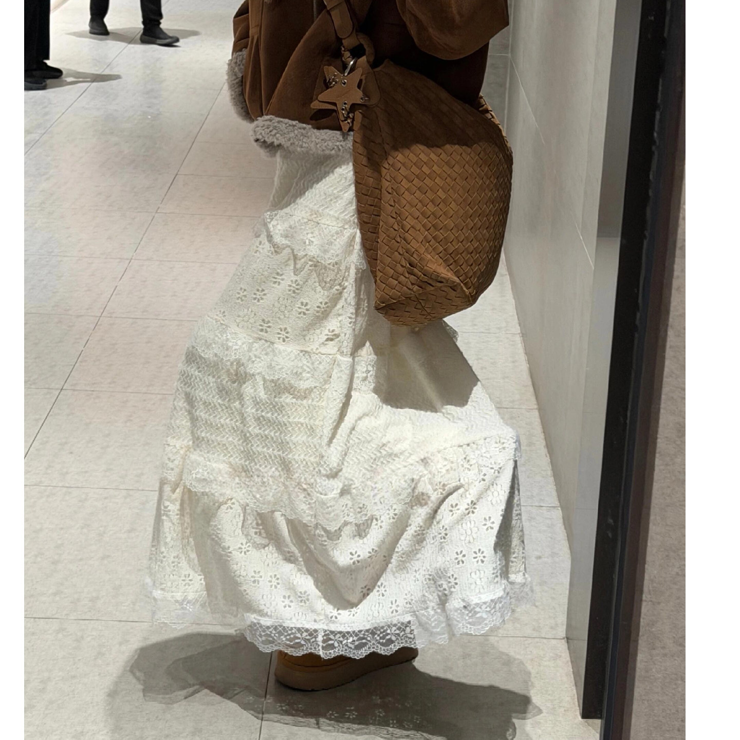 白色蕾丝蛋糕裙女春秋冬2026新款高腰显瘦a字半身裙宽松蓬蓬长裙