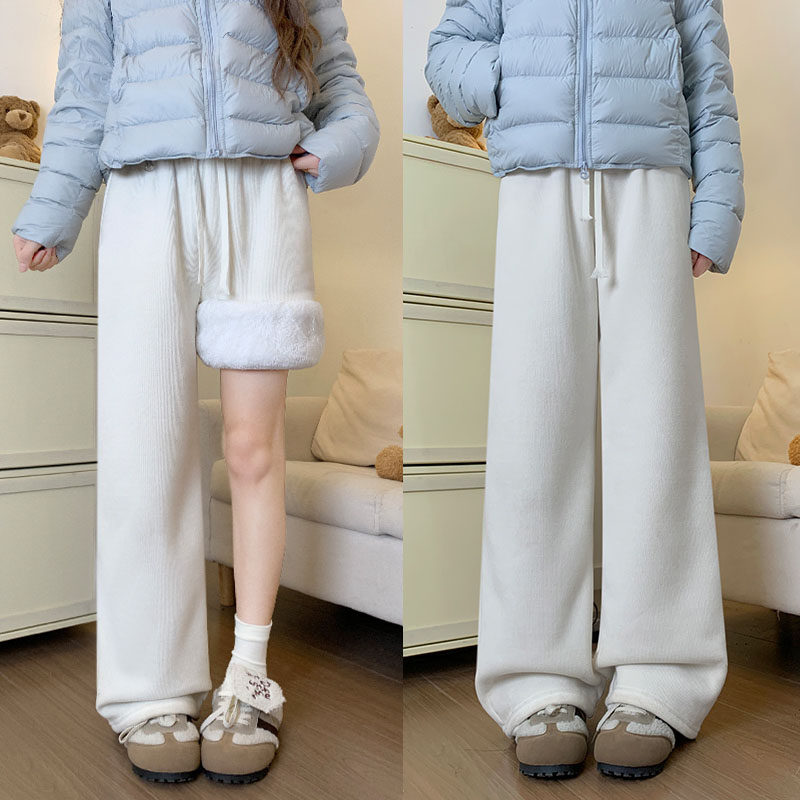 米白色羊羔绒加绒阔腿裤女秋冬季2025新款高腰直筒雪尼尔加厚棉裤,女装/女士精品,休闲裤,淘宝优惠券,粉丝福利购,淘宝优惠卷