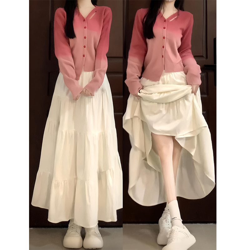 白色半身裙女春秋2026年新款高腰显瘦中长款a字芭蕾风蓬蓬蛋糕裙