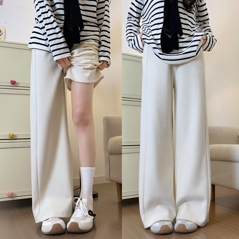 米白色休闲阔腿裤女春秋2026新款高腰垂感小个子宽松直筒运动卫裤,女装/女士精品,休闲裤,淘宝优惠券,粉丝福利购,淘宝优惠卷