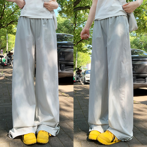 蓝色速干工装裤女夏季薄款2026新款宽松直筒休闲小个子阔腿运动裤