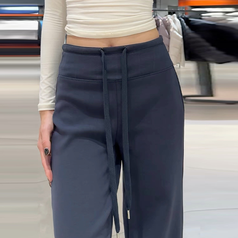 藏青色lulu加绒运动裤女秋冬
