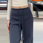 藏青色lulu加绒运动裤 休闲阔腿裤 女秋冬2026新款 高腰显瘦垂感卫裤