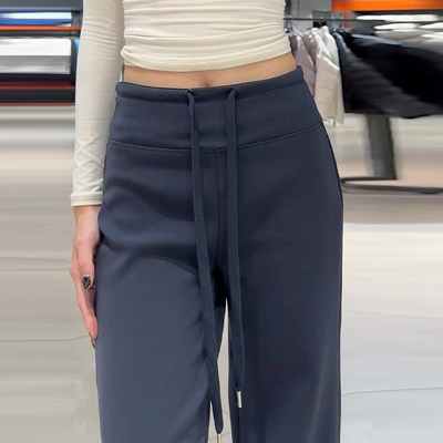 藏青色lulu加绒运动裤女秋冬