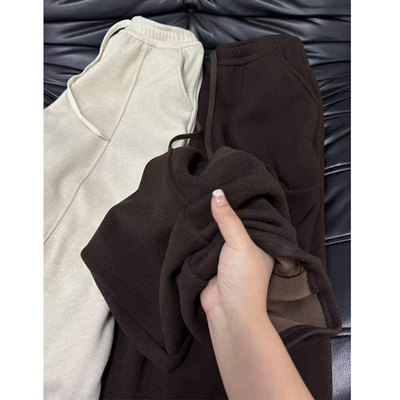 加绒高腰显瘦小个子阔腿裤