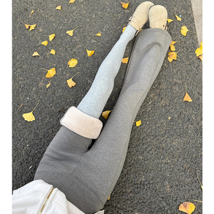 休闲保暖喇叭裤 灰色lulu加绒微喇裤 显瘦运动卫裤 女2025新款 秋冬季