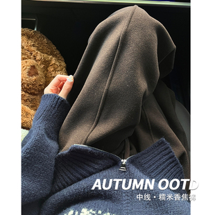 女秋冬季 小个子休闲糯米裤 2025新款 弯刀裤 美式 咖色加绒毛呢阔腿裤