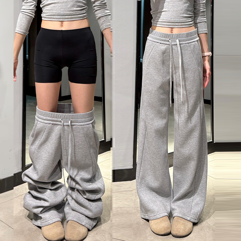 灰色直筒高腰显瘦加绒2025新款