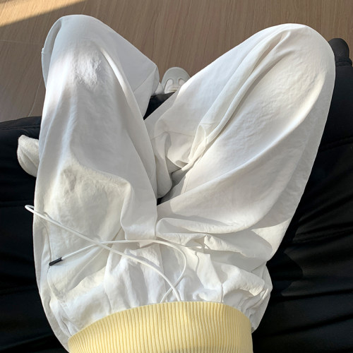 白色弯刀阔腿裤女夏薄款