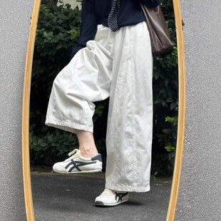 裤 高腰宽松显瘦小个子休闲弯刀工装 女春夏2026新款 日系白色阔腿裤