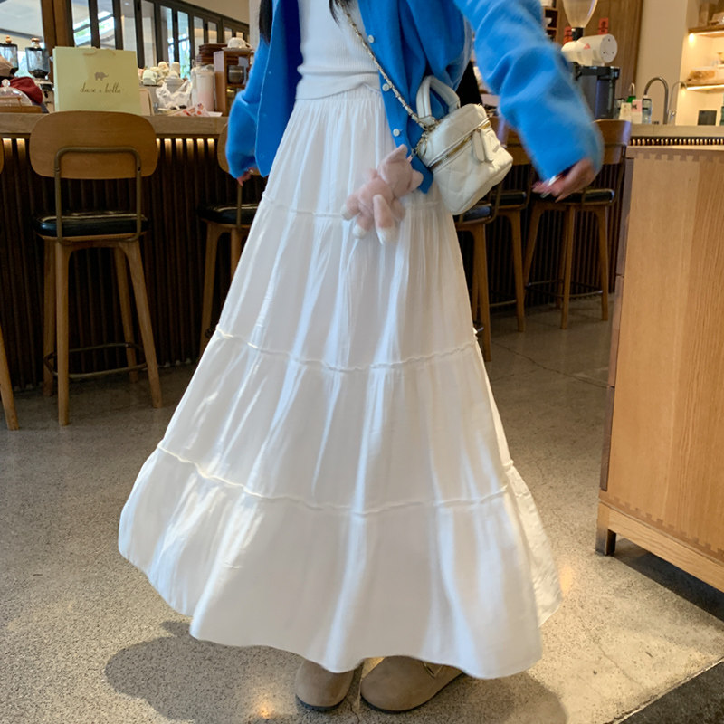 白色半身裙女春秋2026新款高腰a字中长款显瘦蓬蓬裙芭蕾蛋糕裙子