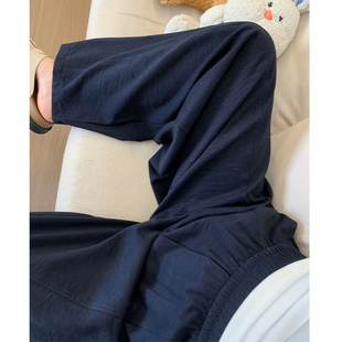 宽松慵懒风高腰显瘦弯刀休闲裤 阔腿裤 女春夏2026新款 藏青色香蕉裤