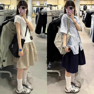 新款 藏青色日系短裙女2025夏季 高腰a字伞裙小个子休闲运动半身裙