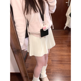 白色毛呢百褶裙半身裙女春秋冬2025新款高腰显瘦小个子a字jk短裙