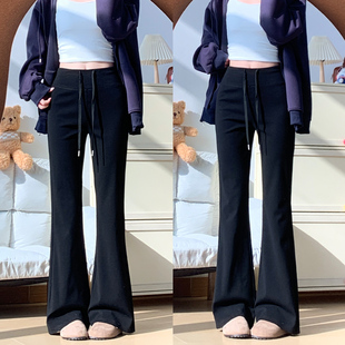 黑色微喇lulu运动裤女春秋季2026新款小个子高腰显瘦修身直筒卫裤