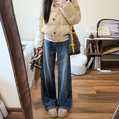 小个子高腰显瘦休闲百搭阔腿裤 蓝色复古直筒牛仔裤 女秋冬2025新款