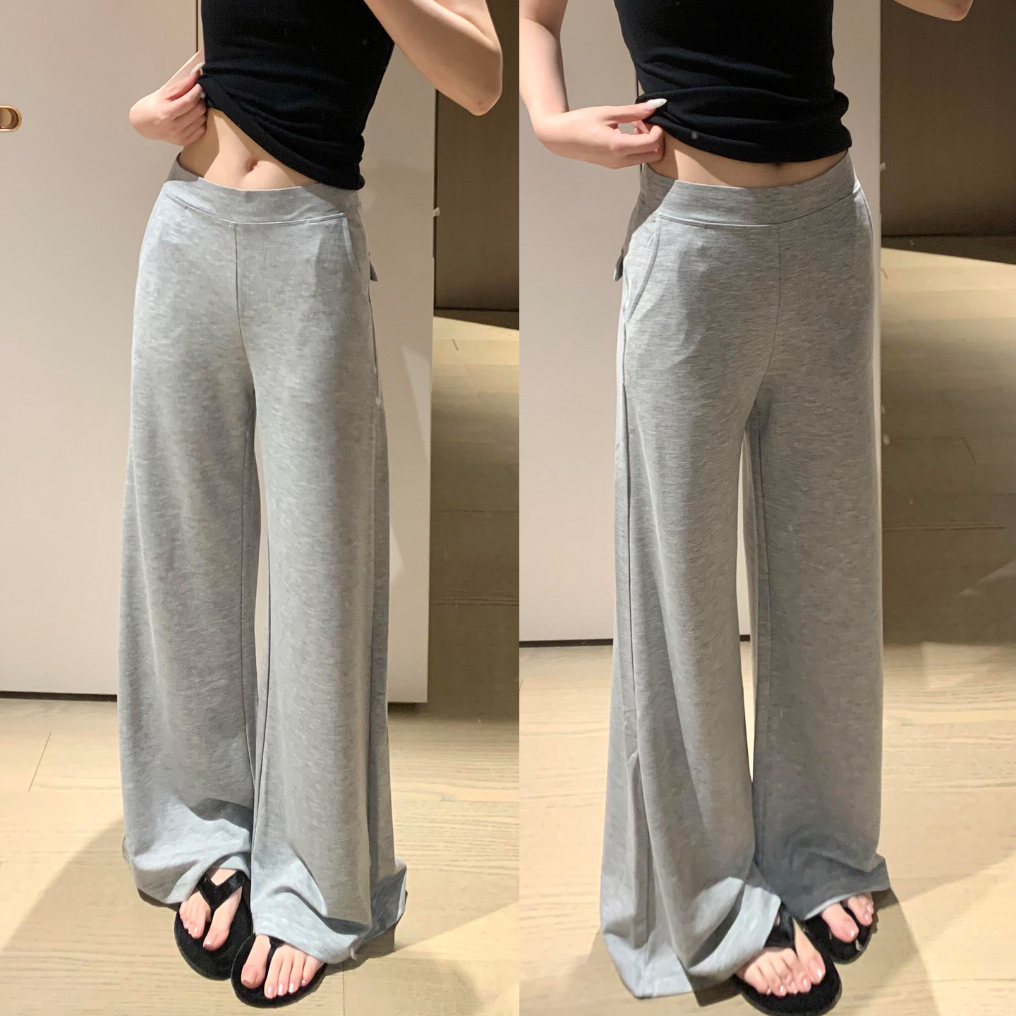 夏季冰丝高腰阔腿裤女薄款显高图片