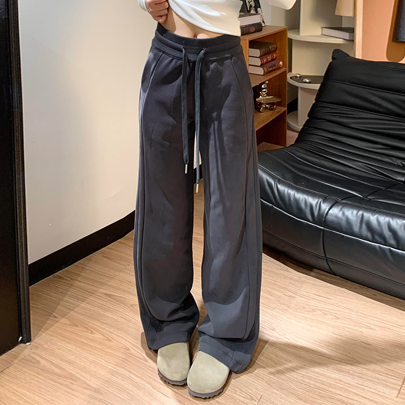 灰色lulu同款运动裤女小个子直筒
