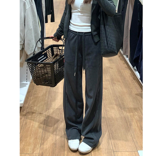 高腰显瘦小个子直筒休闲阔腿裤 灰色lulu运动卫裤 女春秋2026新款