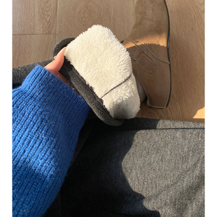 高腰垂感小个子直筒阔腿裤 深灰色羊羔绒糯米裤 女秋冬加绒2025新款