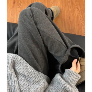 高腰小个子直筒垂感慵懒羊绒加绒阔腿裤 灰色糯米裤 女秋冬2025新款