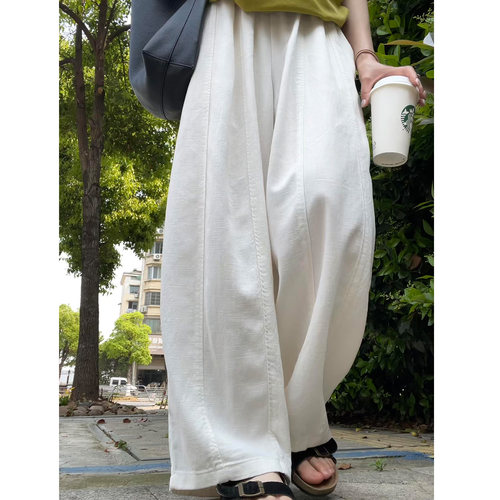 白色弯刀阔腿裤女夏薄款宽松慵懒
