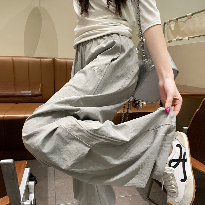 灰色美式工装裤女夏季薄款2025年新款直筒高腰速干休闲宽松阔腿裤