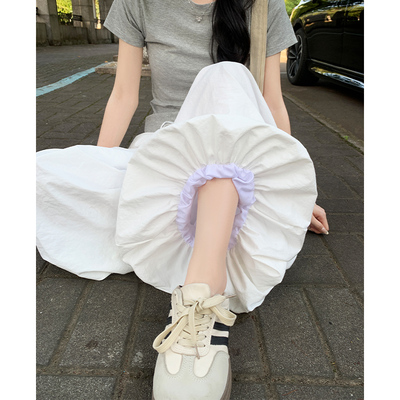 白色花苞裙裤女夏季2025新款