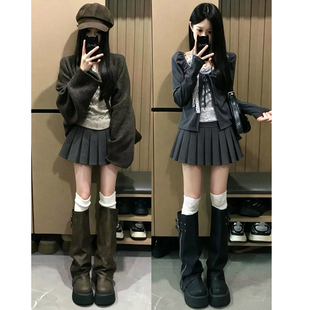 灰色学院风百褶裙女春秋季半身裙2026新款高腰显瘦短裙毛妮a字裙