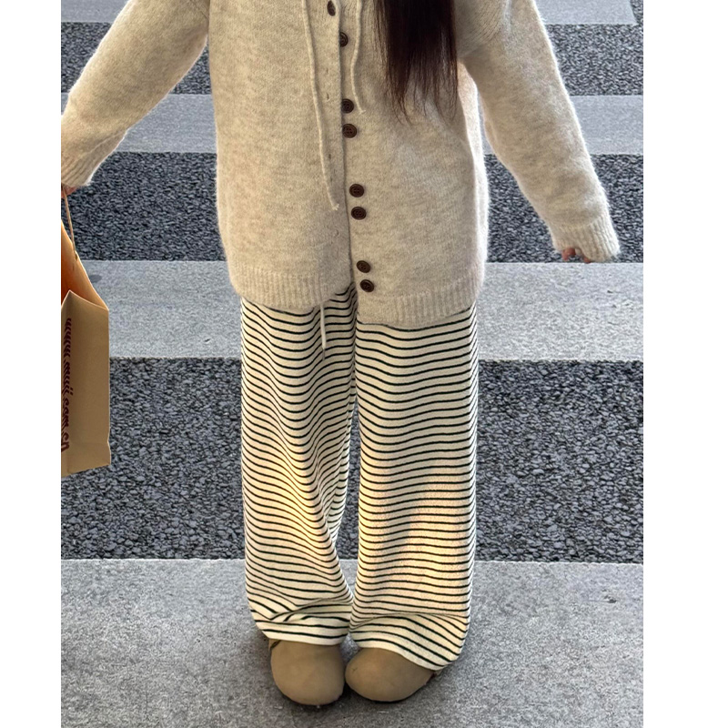 黑白条纹毛巾裤女春秋季2025新款