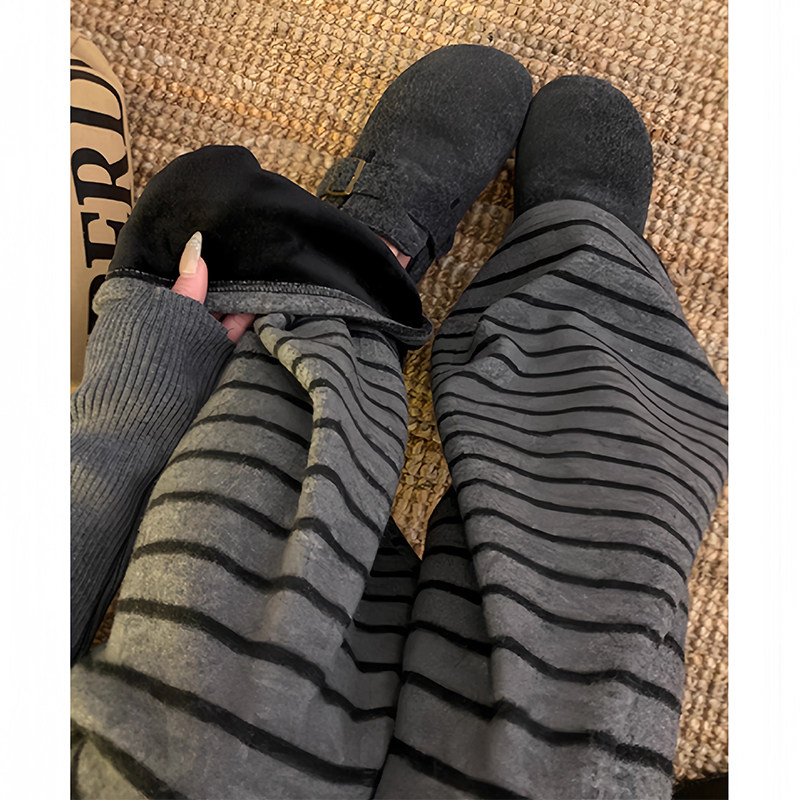 灰黑条纹阔腿裤女春秋冬宽松高腰垂感加绒小个子慵懒松弛感休闲裤,女装/女士精品,休闲裤,淘宝优惠券,粉丝福利购,淘宝优惠卷