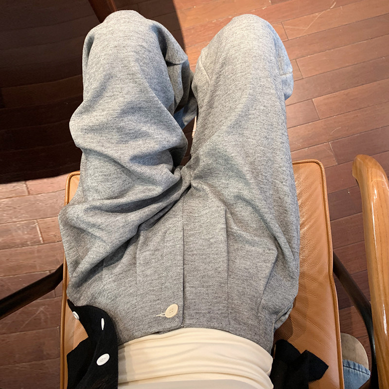 浅灰色西装糯米裤女秋冬加绒2025新款高腰显瘦休闲毛呢阔腿直筒裤,女装/女士精品,休闲裤,淘宝优惠券,粉丝福利购,淘宝优惠卷