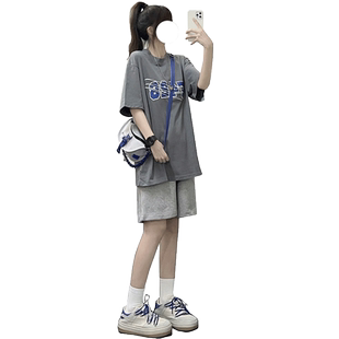 灰色运动短裤女2026新款夏季薄款五分裤宽松直筒休闲高腰阔腿中裤